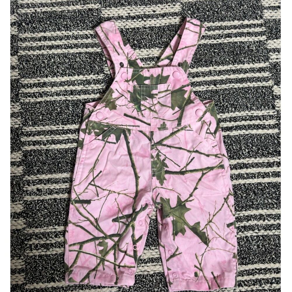 TRAILCREST 12-18 MONTHS PINK AND GREEN OVERALLS